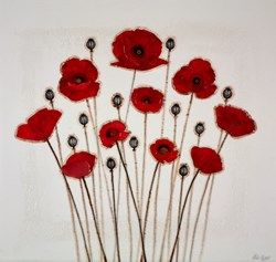 Red Poppies by Chloe Nugent - Original Glazed Mixed Media on Board sized 38x36 inches. Available from Whitewall Galleries